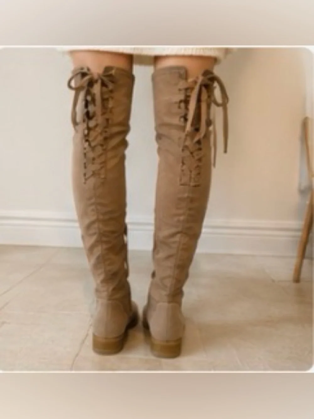 Over-the-Knee Taupe Suede Boots - Women